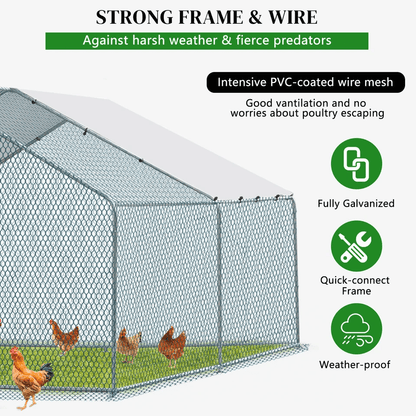 Large Metal Chicken Coop Walkin Poultry Cage Hen Run House With Waterproof Roof 5