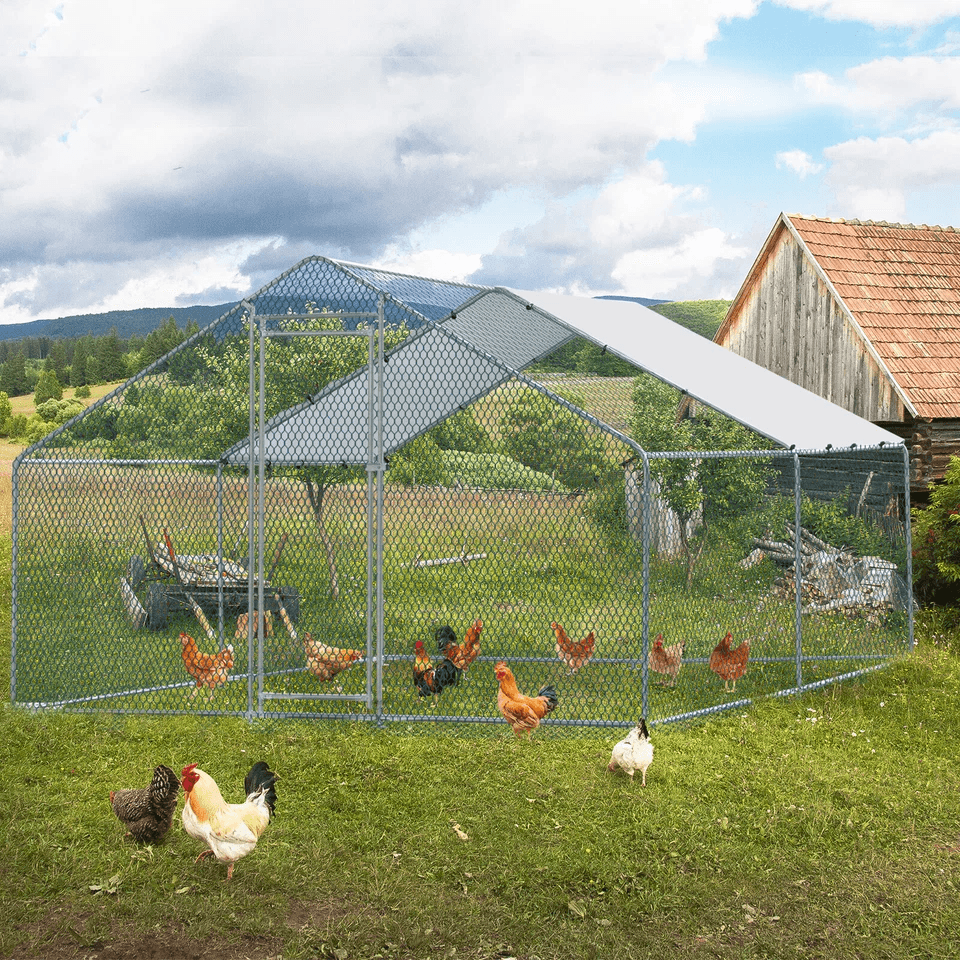 Large Metal Chicken Coop Walkin Poultry Cage Hen Run House With Waterproof Roof 4