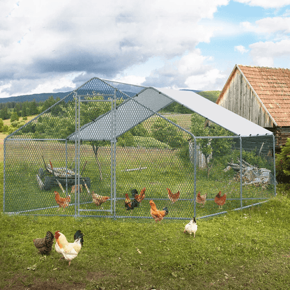 Large Metal Chicken Coop Walkin Poultry Cage Hen Run House With Waterproof Roof 4