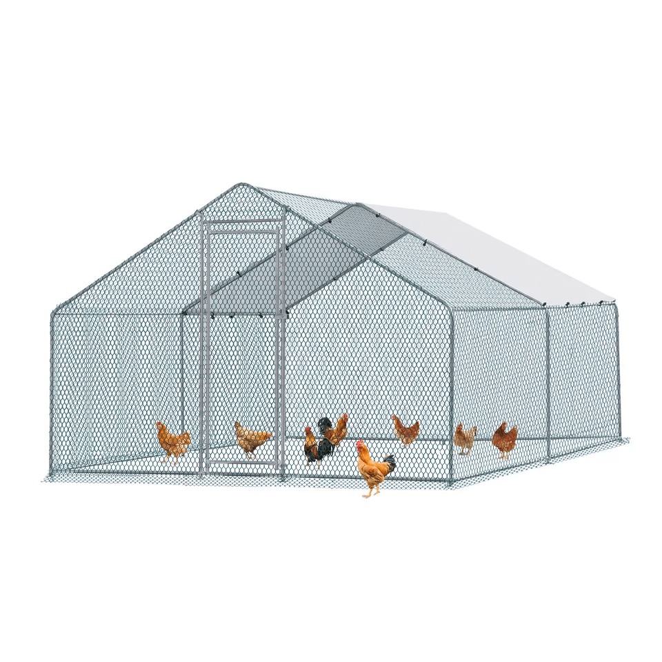 Large Metal Chicken Coop, Walk-in Poultry Cage Hen Run House with Waterproof Roof