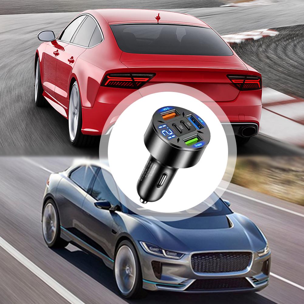 250W 5-Port Car Charger with Digital Display, Fast Charging PD & QC3.0 USB C Port for iPhone, Android, Tablet