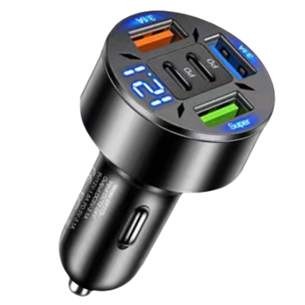 250W 5-Port Car Charger with Digital Display, Fast Charging PD & QC3.0 USB C Port for iPhone, Android, Tablet