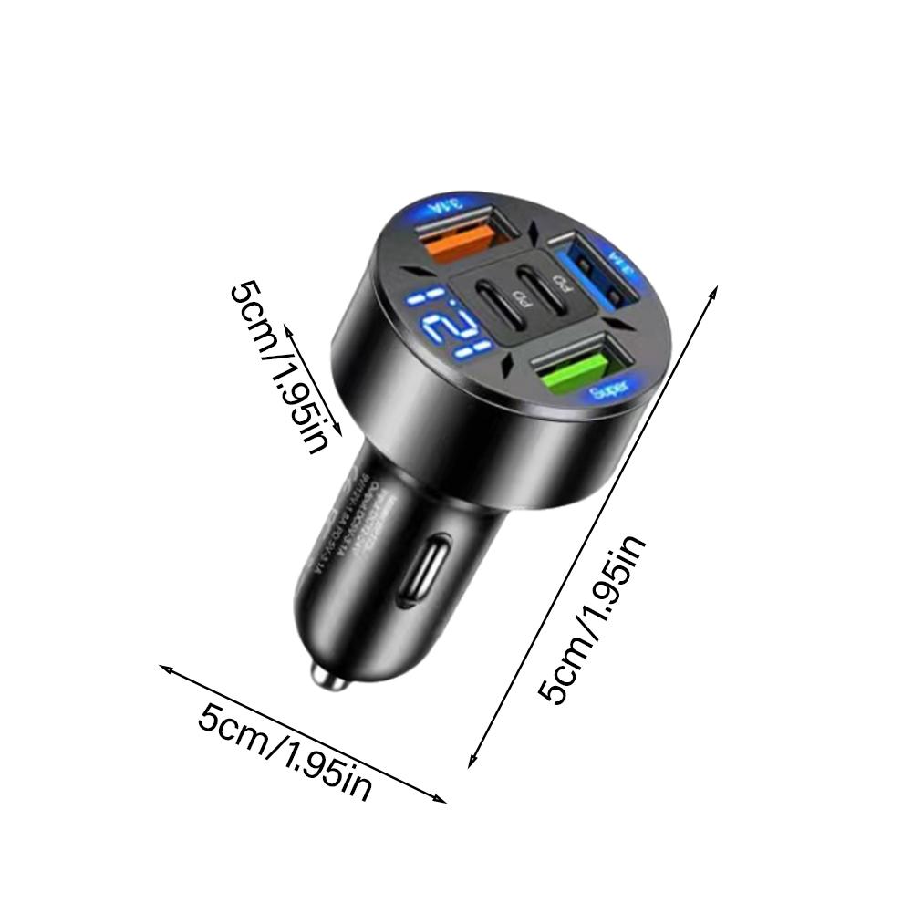 250W 5-Port Car Charger with Digital Display, Fast Charging PD & QC3.0 USB C Port for iPhone, Android, Tablet