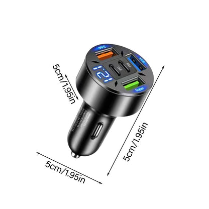 250W 5-Port Car Charger with Digital Display, Fast Charging PD & QC3.0 USB C Port for iPhone, Android, Tablet
