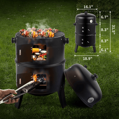Charcoal Smoker BBQ Grill Portable Vertical Outdoor Meat Cooker With Builtin Thermometer For Grilli 2