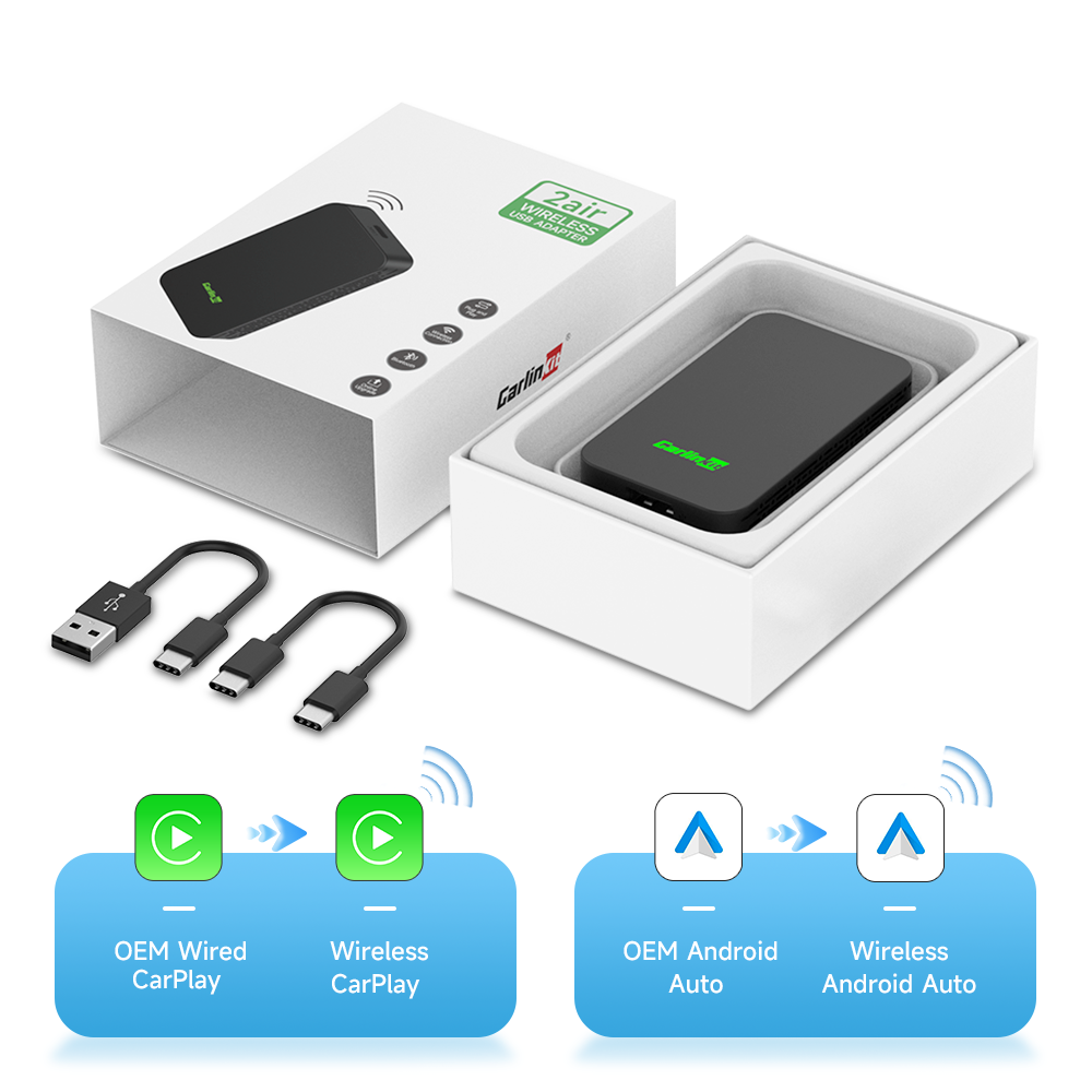 Mini Wireless CarPlay Adapter & Android Auto 2Air CarlinKit 5.0 Plug & Play Auto Wireless Adapter for Cars