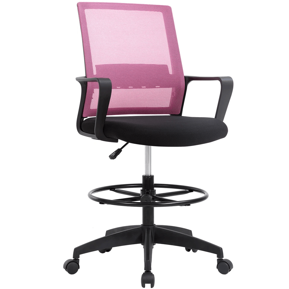 Drafting Chair Tall Office Chair Adjustable Height Ergonomic Mesh Stool With Arms And Foot Ring For 9