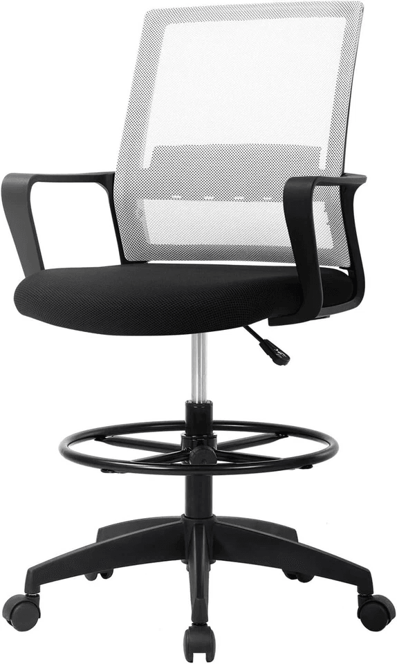 Drafting Chair Tall Office Chair Adjustable Height Ergonomic Mesh Stool With Arms And Foot Ring For 7