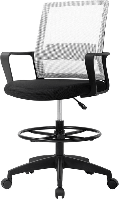 Drafting Chair Tall Office Chair Adjustable Height Ergonomic Mesh Stool With Arms And Foot Ring For 7