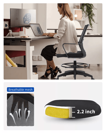 Drafting Chair Tall Office Chair Adjustable Height Ergonomic Mesh Stool With Arms And Foot Ring For 3