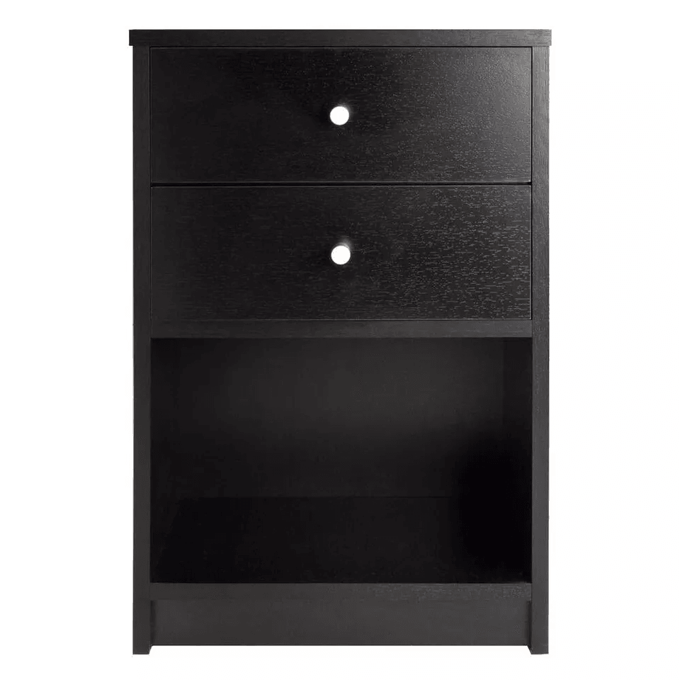 Modern Black 2 Drawer Nightstand Wood Storage End Table  Bedside Organizer 3