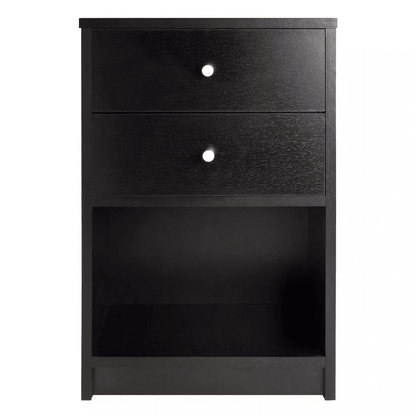 Modern Black 2 Drawer Nightstand Wood Storage End Table  Bedside Organizer 3
