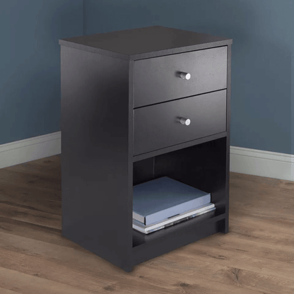 Modern Black 2 Drawer Nightstand Wood Storage End Table  Bedside Organizer 1