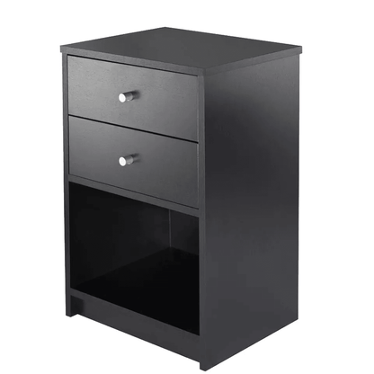 Modern Black 2 Drawer Nightstand Wood Storage End Table  Bedside Organizer 2