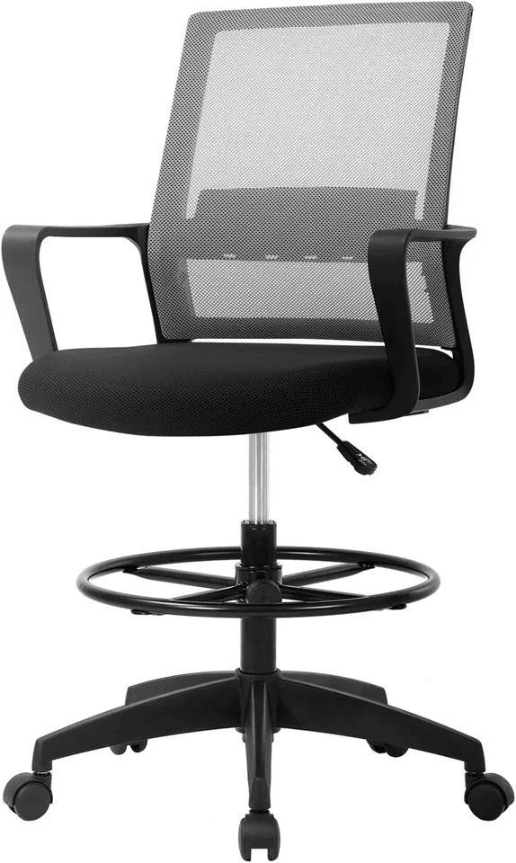 Drafting Chair Tall Office Chair Adjustable Height Ergonomic Mesh Stool With Arms And Foot Ring For 14