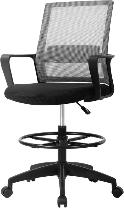 Drafting Chair Tall Office Chair Adjustable Height Ergonomic Mesh Stool With Arms And Foot Ring For 14