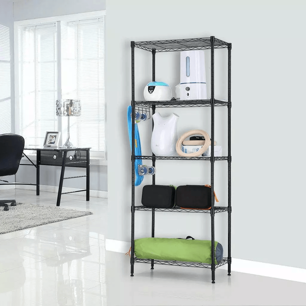 5 Tier Adjustable Wire Shelving Rack , Heavy-Duty Commercial Storage Unit