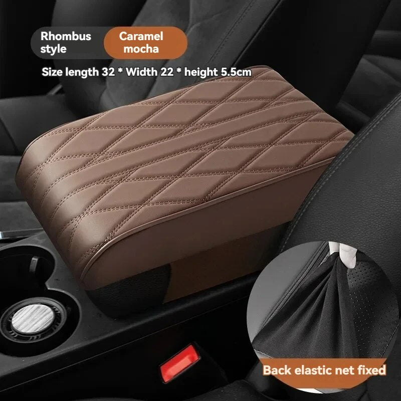 Wave Embroider PU Leather Car Armrest Cover  Premium Center Console Protector  Cushion 3