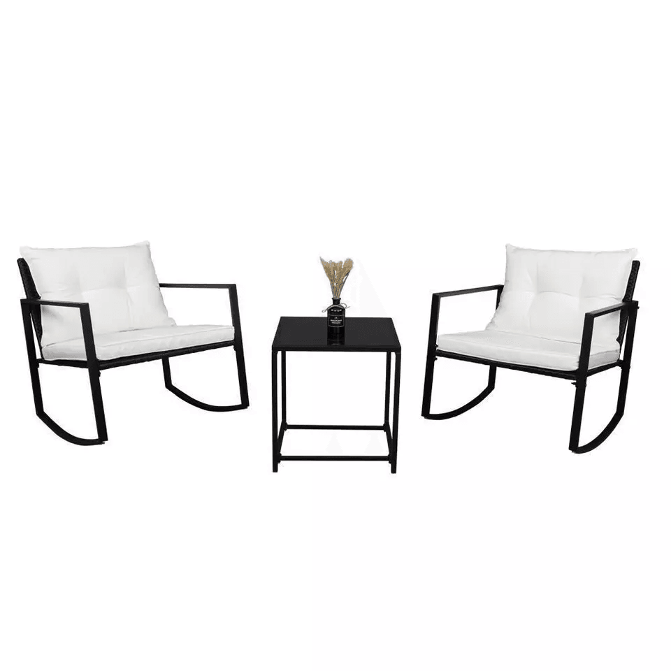 Outdoor Wicker Rocking Chair Set Rattan Patio Furniture Table With Cushions WeatherResistant Garden 4