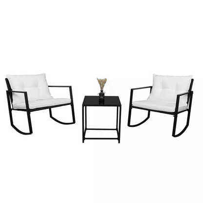 Outdoor Wicker Rocking Chair Set Rattan Patio Furniture Table With Cushions WeatherResistant Garden 4