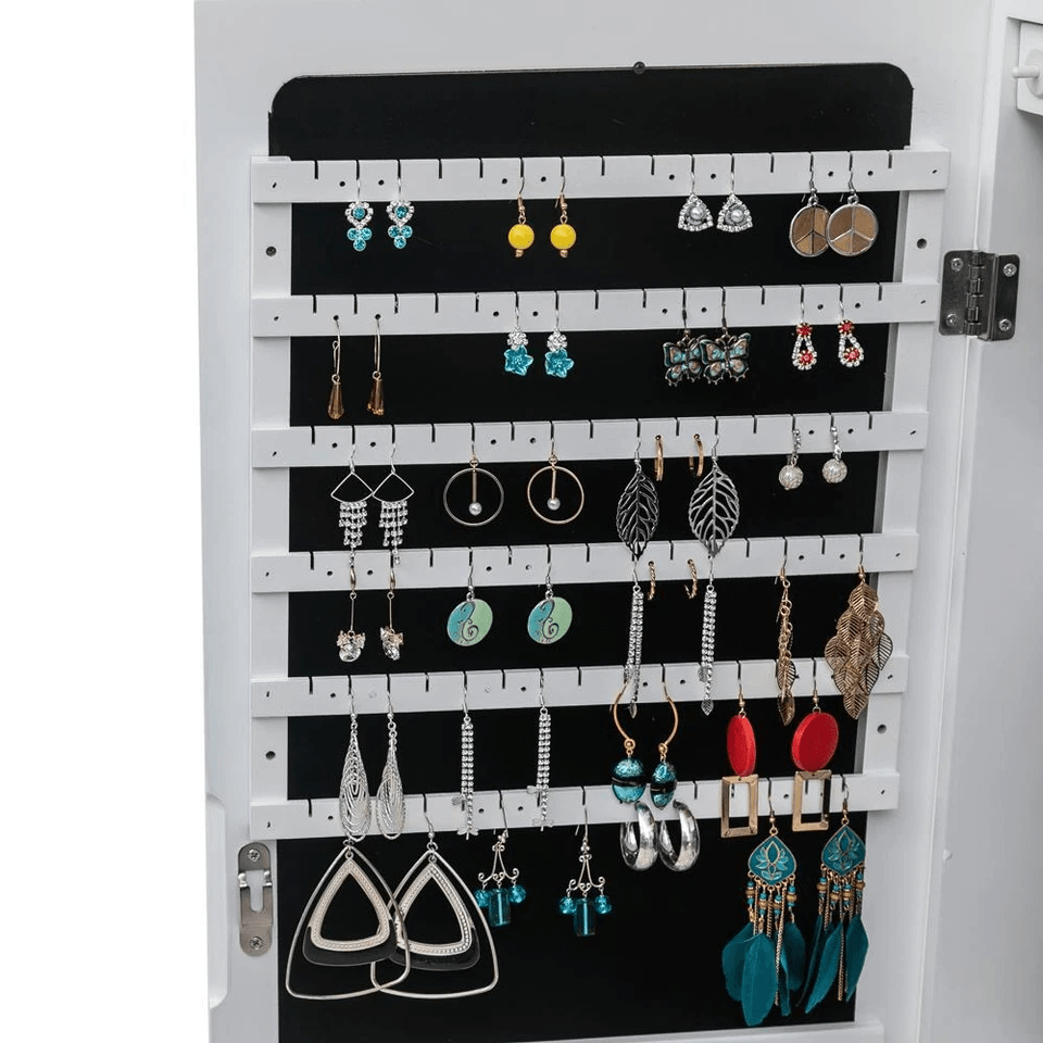 Wall  Door Mounted Mirror Jewelry Cabinet With Lock LED Lighted Armoire Organizer For Secure Storag 5