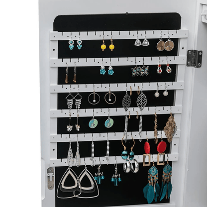 Wall  Door Mounted Mirror Jewelry Cabinet With Lock LED Lighted Armoire Organizer For Secure Storag 5