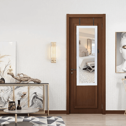Wall  Door Mounted Mirror Jewelry Cabinet With Lock LED Lighted Armoire Organizer For Secure Storag 1
