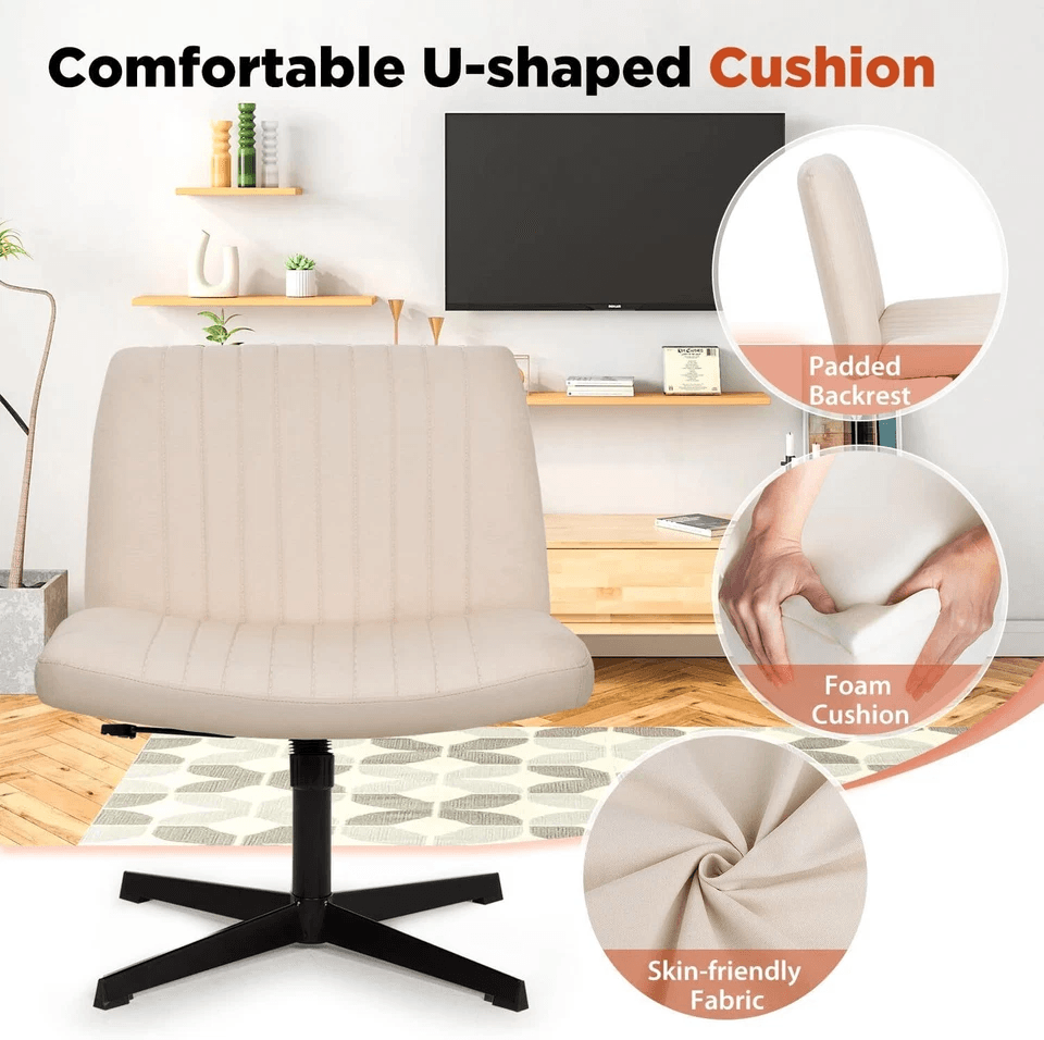 Criss Cross Armless Office Chair – No Wheels, Modern Swivel, Height Adjustable, Wide Seat for Cross-Legged Sitting