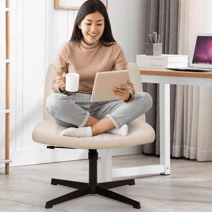 Criss Cross Armless Office Chair  No Wheels Modern Swivel Height Adjustable Wide Seat For CrossLegg 3