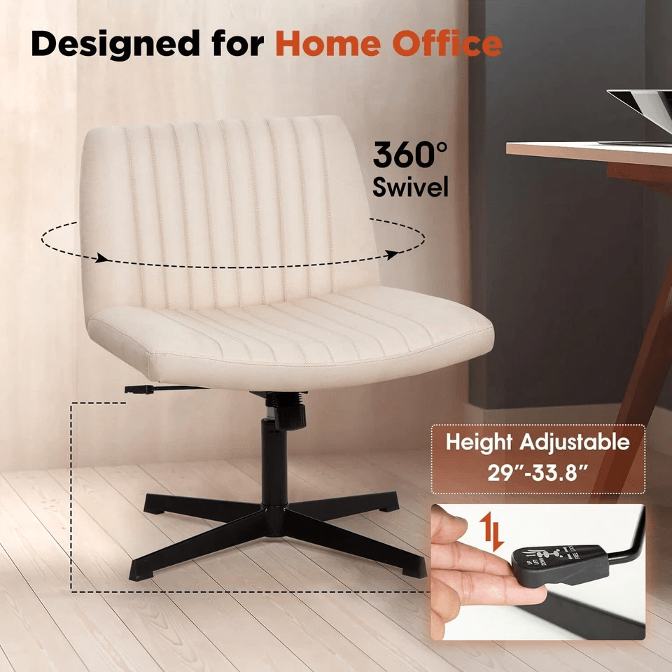 Criss Cross Armless Office Chair  No Wheels Modern Swivel Height Adjustable Wide Seat For CrossLegg 1
