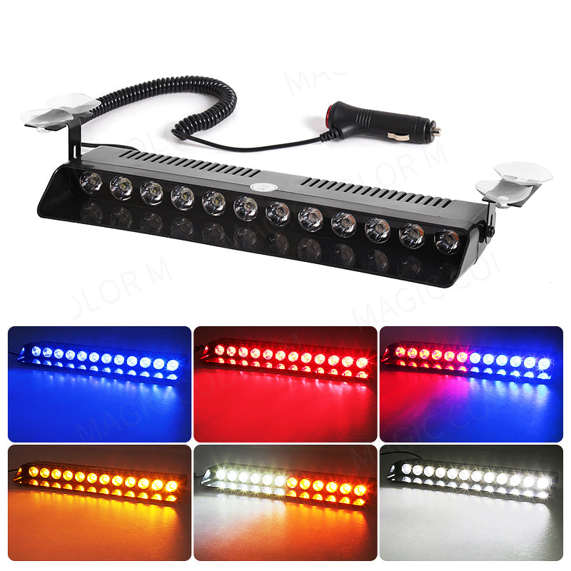 12 LED Car Strobe Light, Emergency Warning Beacon for Windshield Trailer, Waterproof Flash Signal for Vehicles