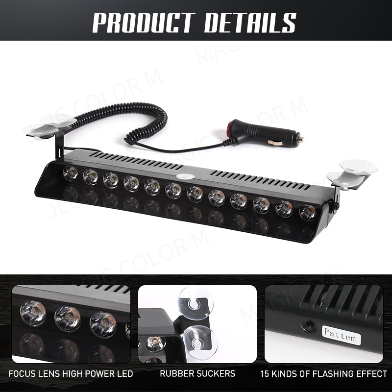 12 LED Car Strobe Light Emergency Warning Beacon For Windshield Trailer Waterproof Flash Signal For 2