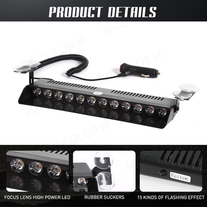 12 LED Car Strobe Light Emergency Warning Beacon For Windshield Trailer Waterproof Flash Signal For 2