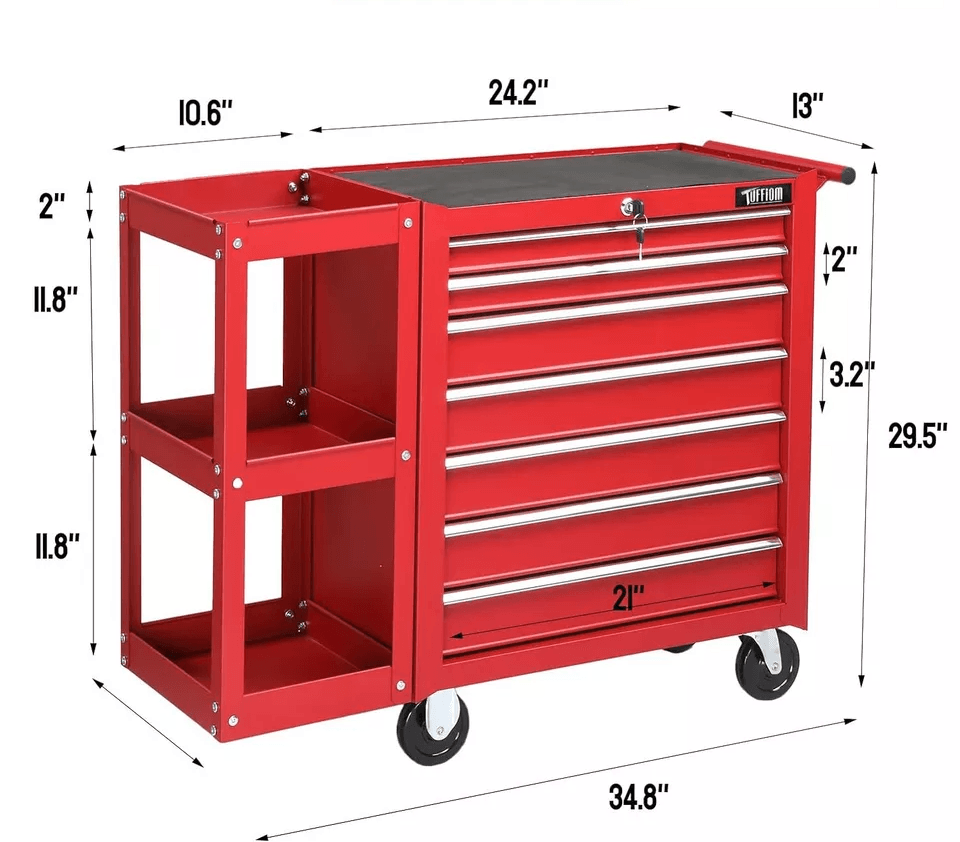 Heavy Duty Drawer Rolling Tool Chest Tool Box With Lock  Key And Side Shelves Drawer Steel Tool Cab 7