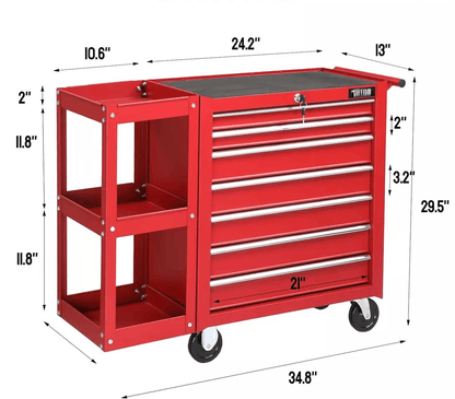 Heavy Duty Drawer Rolling Tool Chest Tool Box With Lock  Key And Side Shelves Drawer Steel Tool Cab 7