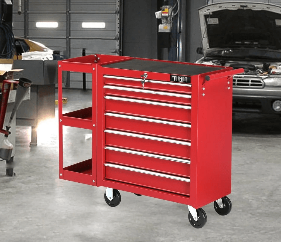 Heavy Duty Drawer Rolling Tool Chest Tool Box With Lock  Key And Side Shelves Drawer Steel Tool Cab 1