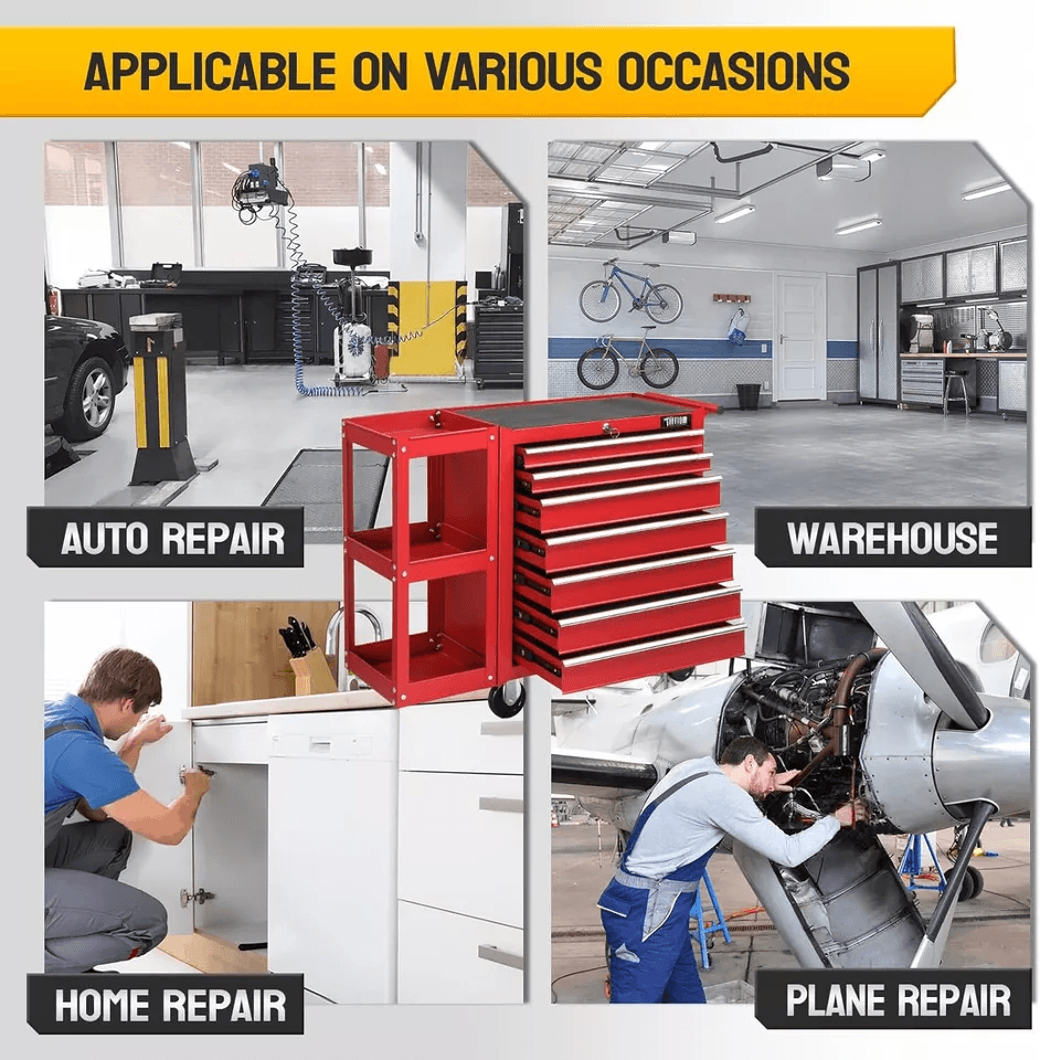 Heavy Duty Drawer Rolling Tool Chest Tool Box With Lock  Key And Side Shelves Drawer Steel Tool Cab 5