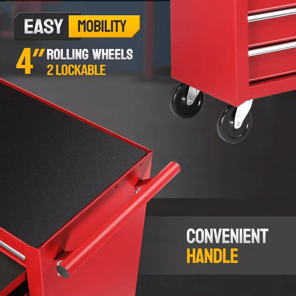 Heavy Duty Drawer Rolling Tool Chest Tool Box With Lock  Key And Side Shelves Drawer Steel Tool Cab 3