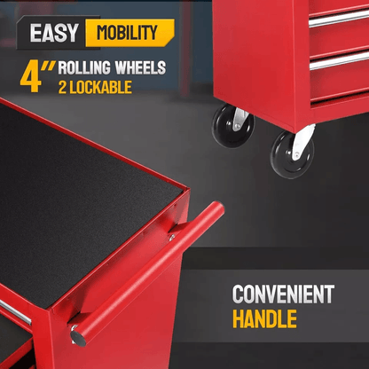Heavy Duty Drawer Rolling Tool Chest Tool Box With Lock  Key And Side Shelves Drawer Steel Tool Cab 3