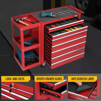 Heavy Duty Drawer Rolling Tool Chest Tool Box With Lock  Key And Side Shelves Drawer Steel Tool Cab 4