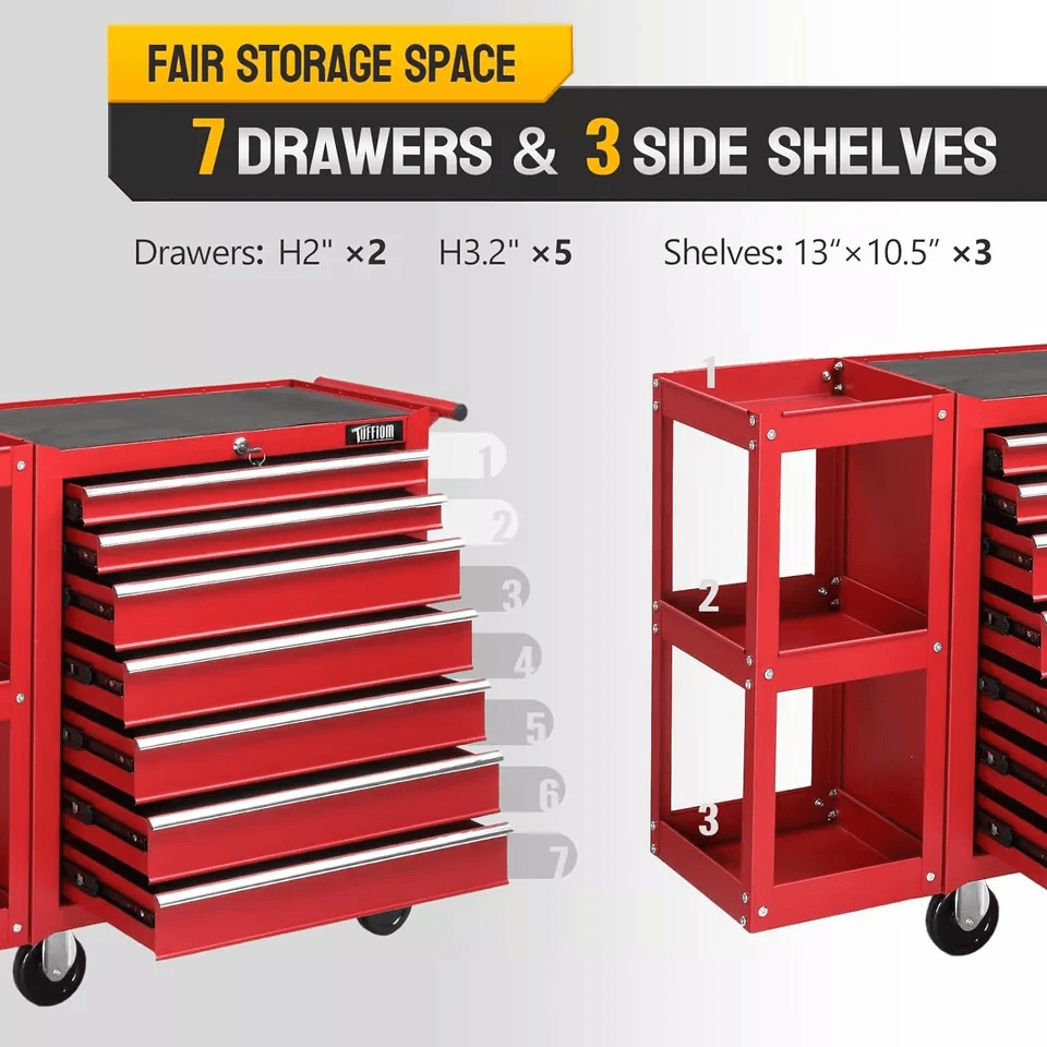 Heavy Duty Drawer Rolling Tool Chest Tool Box With Lock  Key And Side Shelves Drawer Steel Tool Cab 2