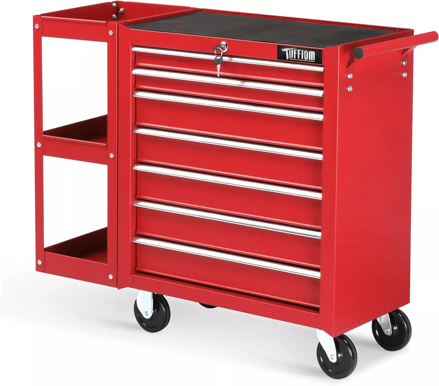 Heavy Duty Drawer Rolling Tool Chest Tool Box with Lock & Key and Side Shelves, Drawer Steel Tool Cabinet for Garage