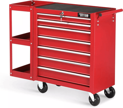 Heavy Duty Drawer Rolling Tool Chest Tool Box with Lock & Key and Side Shelves, Drawer Steel Tool Cabinet for Garage