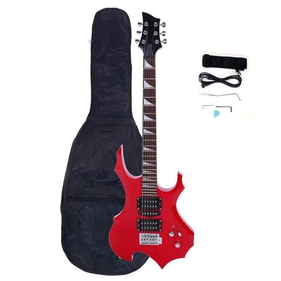Flame Style Beginner Electric Guitar Bundle Vibrant Colors With Bag Strap Cable  Picks 5