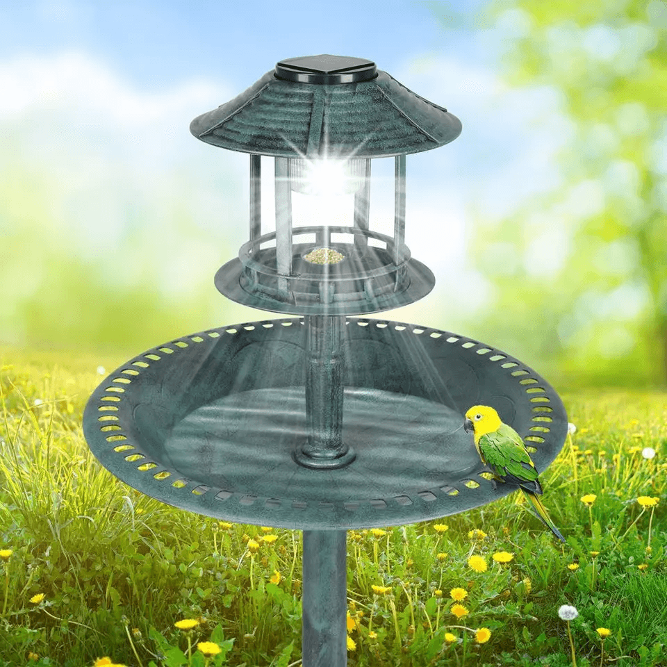 Decorative Plastic Bird Bath With Solar Light And Stable Base Ideal For Outdoor Garden Landscaping  2