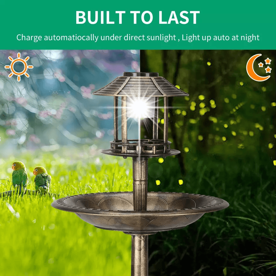 Decorative Plastic Bird Bath With Solar Light And Stable Base Ideal For Outdoor Garden Landscaping  4