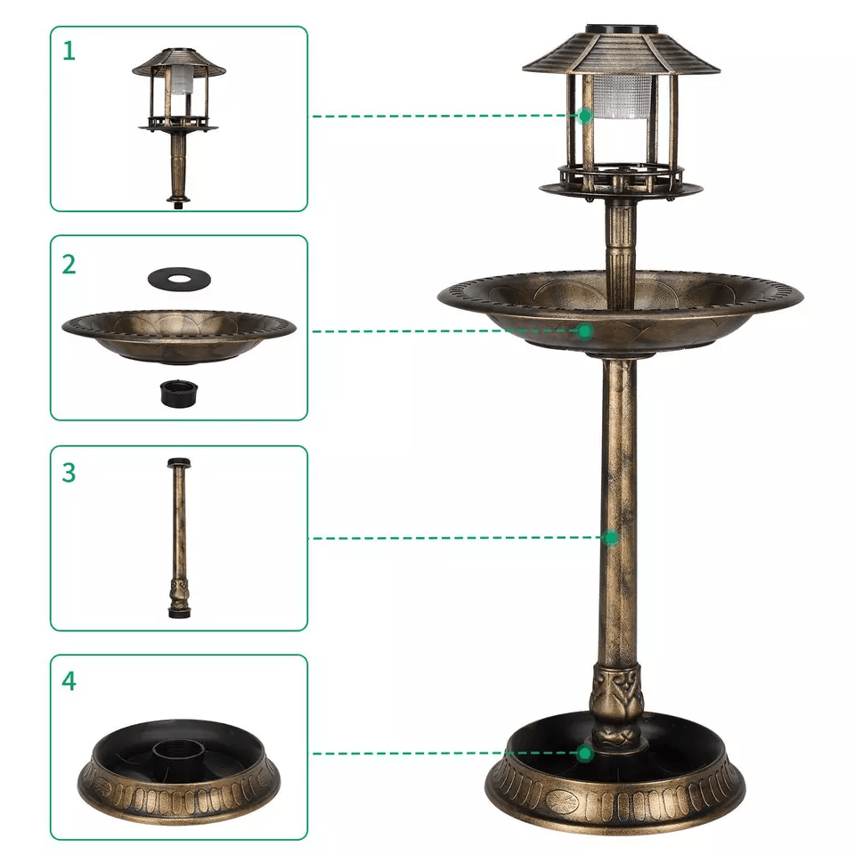 Decorative Plastic Bird Bath With Solar Light And Stable Base Ideal For Outdoor Garden Landscaping  5