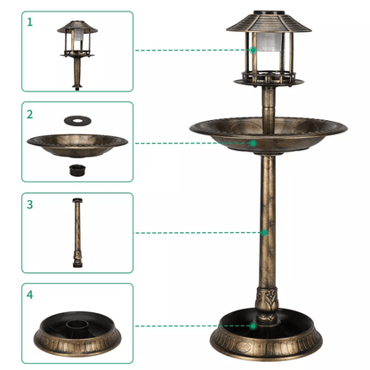 Decorative Plastic Bird Bath With Solar Light And Stable Base Ideal For Outdoor Garden Landscaping  5