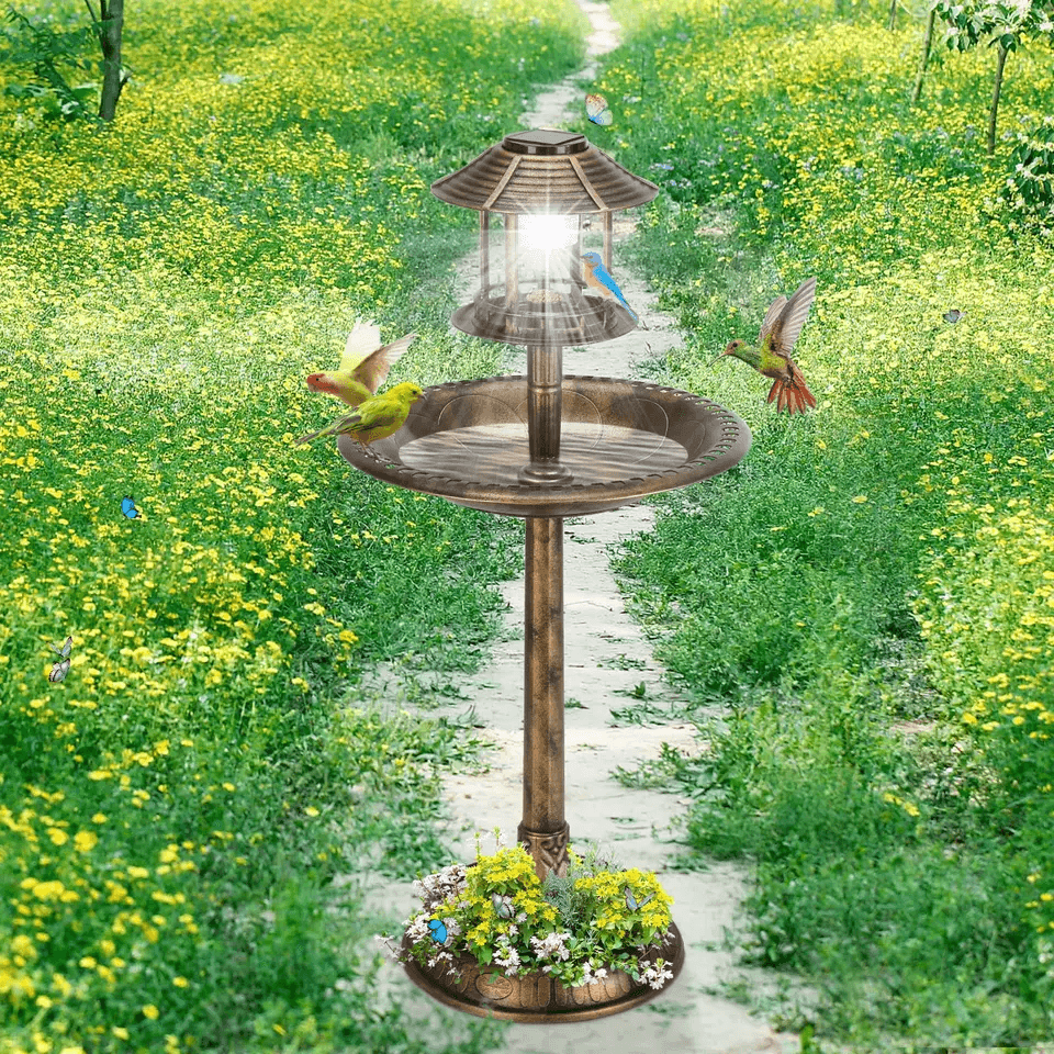 Decorative Plastic Bird Bath With Solar Light And Stable Base Ideal For Outdoor Garden Landscaping  1