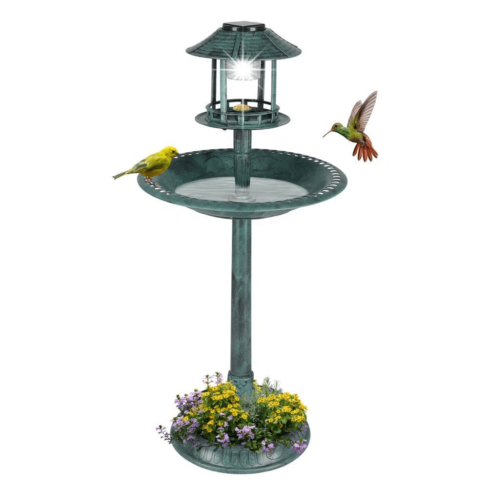 Decorative Plastic Bird Bath with Solar Light and Stable Base, Ideal for Outdoor Garden Landscaping & Backyard Wildlife